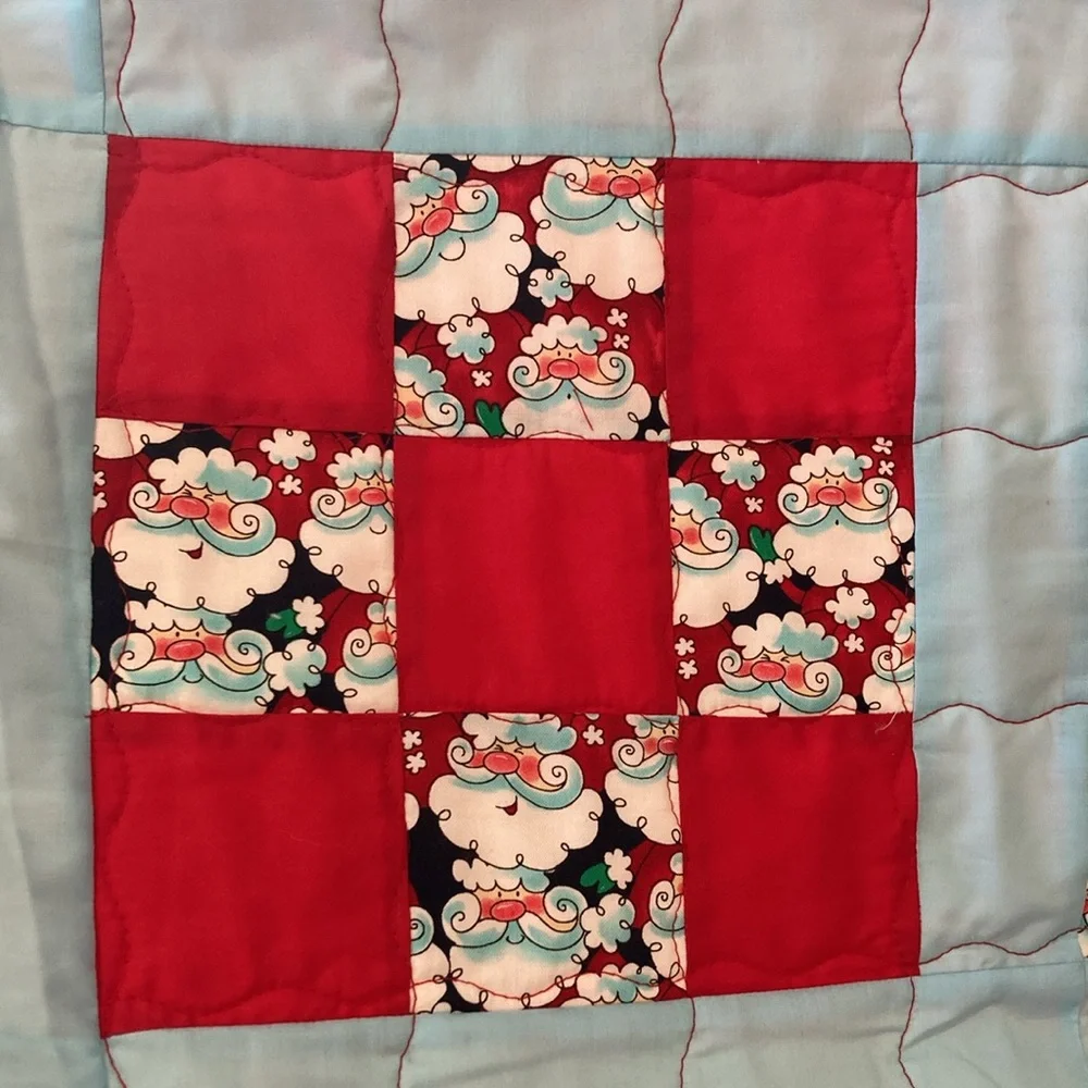 Handmade Santa 9 Patch Lap or Crib Quilt